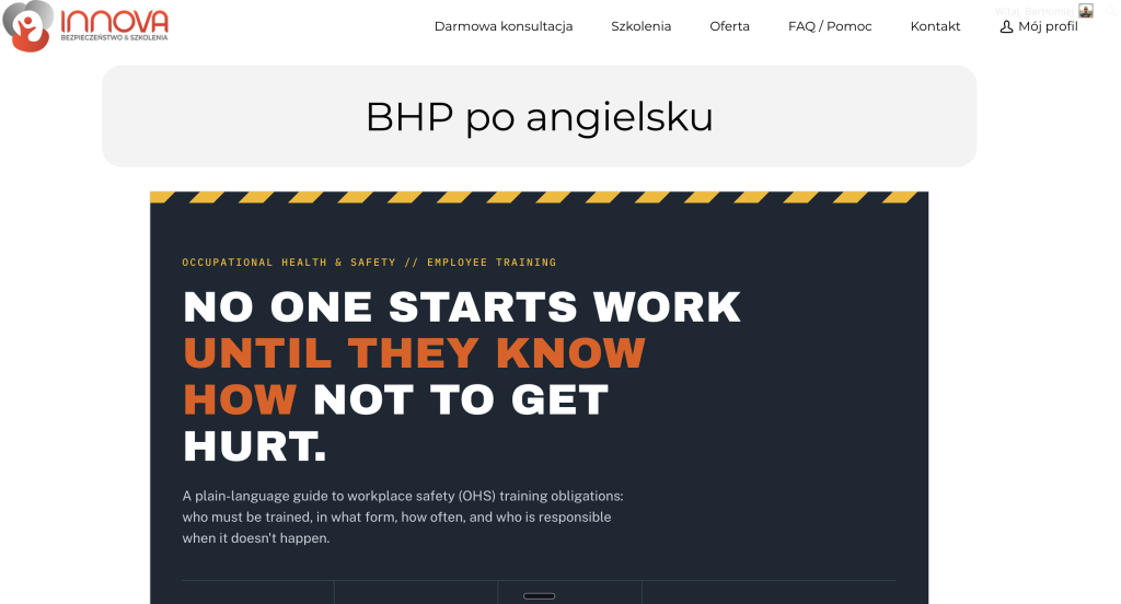 Szkolenie BHP po angielsku wstępne